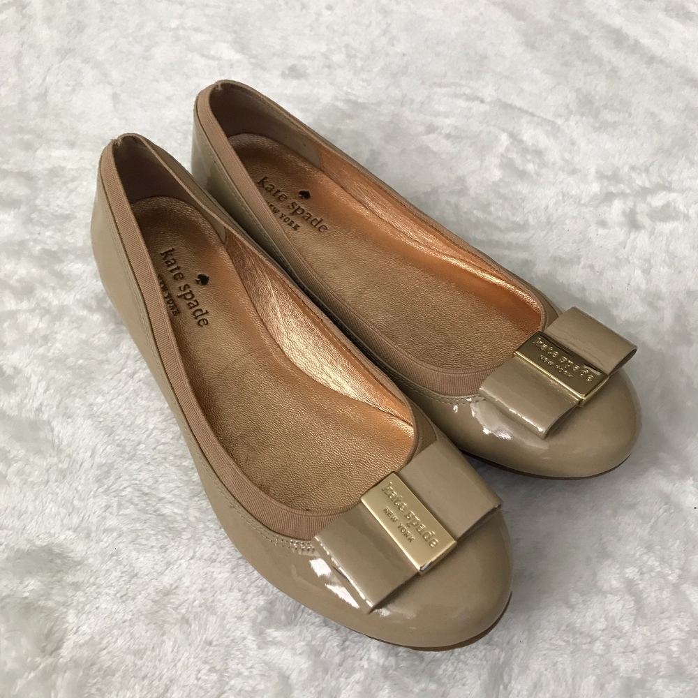 Kate Spade Nude Patent Leather Bow Flats Gold 6.5